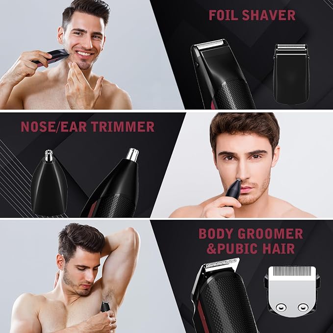 FADEKING Beard Trimmer for Men, Professional Hair Trimmer, Waterproof Electric Beard Trimmer Razor for Nose, Body, Face & Mustache, Cordless Hair Clippers, Grooming Gifts for Men (Red)