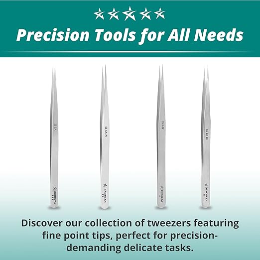 Excelta Straight Slim Very Fine Point Tweezers, 5.5" Anti-Magnetic Stainless Steel, Ideal for Confined Areas, Basic