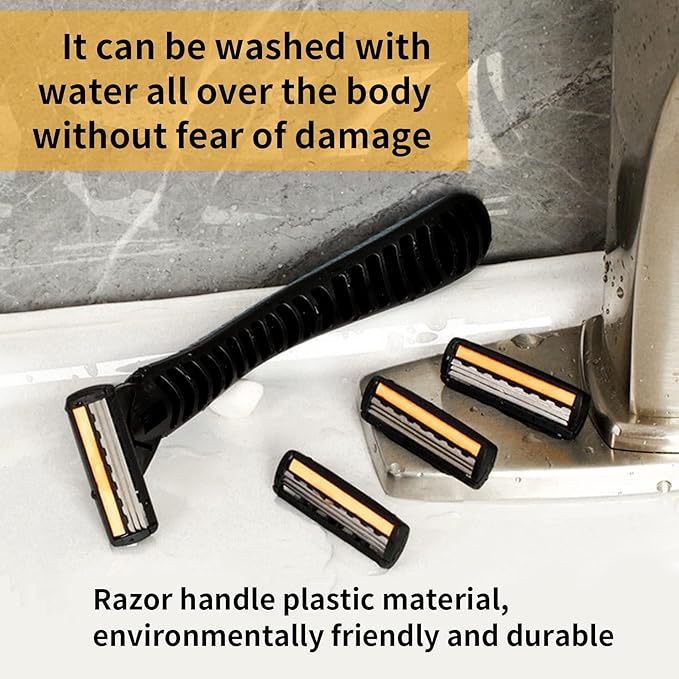 3 Blade Razor,Plastic Anti-slip Men Manual Refill Cartridges razors, Reusable Face Cleansing Care Tool, Shave Supplies for Men and Women - Black