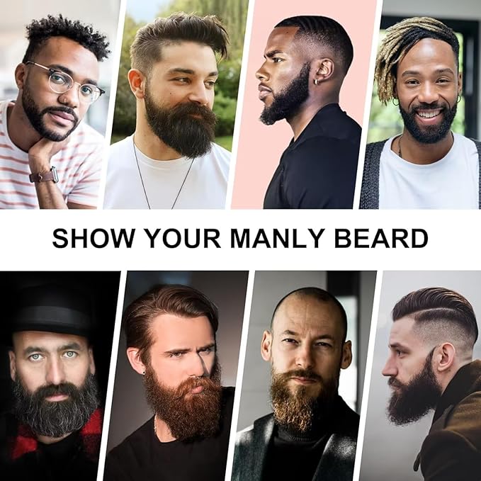 Beard Growth Kit, Upgraded Beard Growth Oil (2Oz) w/3 X Thickening Biotin & Castor Oil for Spot/Patchy Beard, Achieve Fuller, Thicker & Healthier Beards, Birthday Gifts for Men Him Boyfriend Husband