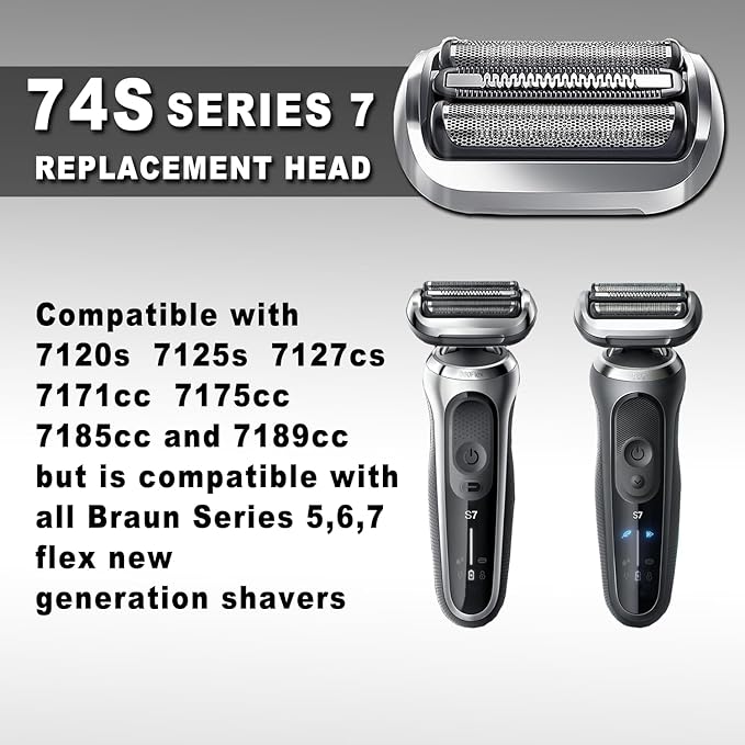74S Series 7 Braun Electric Shaver Replacement Head Compatible with braun series 7 7120s, 7125s, 7127cs, 7171cc, 7175cc, 7185cc and 7189cc (2PACKS)