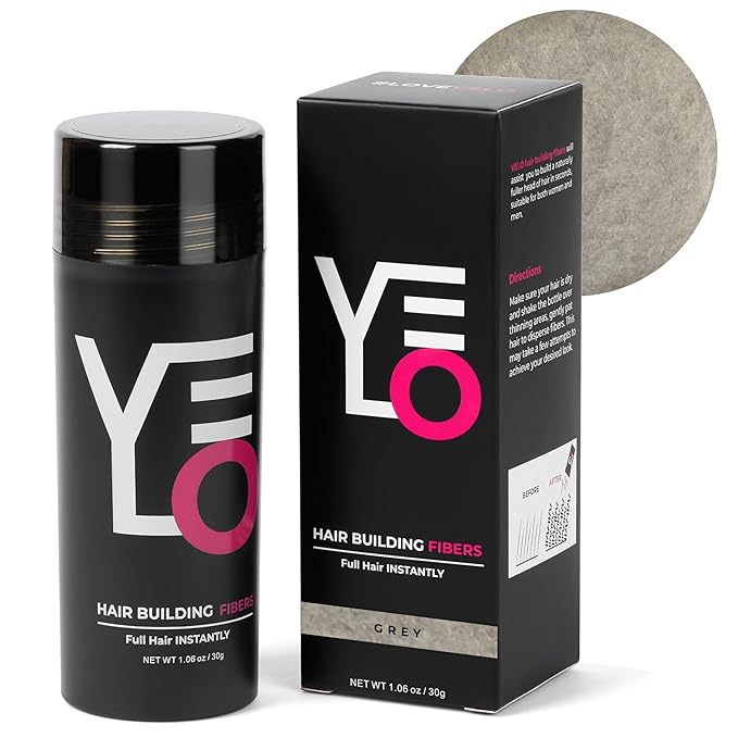 VELO Hair Building Fibers for Thinning Hair – GRAY Hair Fibers for Men & Women – Covers Bald Spots, Hairline Powder, Hair Thickening Fibers – Hair Filler Powder for Fuller-Looking Hair – 30g