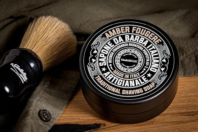 The Goodfellas’ Smile AMBER FOUGERE (Lavender & Sandalwood) Italian Shaving Soap – Classic Tallow Croap for Use with Shaving Brush, Razor & Traditional Wet Shave