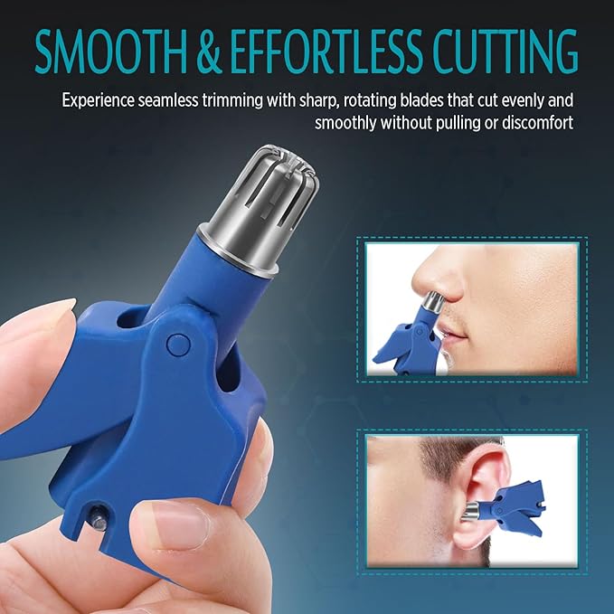 Stainless Steel Hair Trimmer for Men and Women | Manual Nose and Ear Hair Trimmer | Nose Clippers, 360° Rotating Hair Trimmers | Washable Nose Hair Remover | Blue