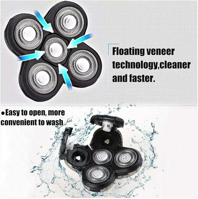 5 Head Shaver Head, Replacement Shaving Head For Shaver, Easy to Install Electric Shaver Head, 4D Rotary Cutting Head Double Ring Blade, Universal For 5 Head Shavers.