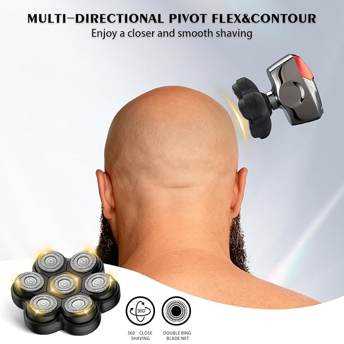 Universal Head Shaver Replacement Heads Magnetic 7 Blades Head Shavers Replacement Blades Compatible with Freebird Shaver & Other Brands (hmblack7)