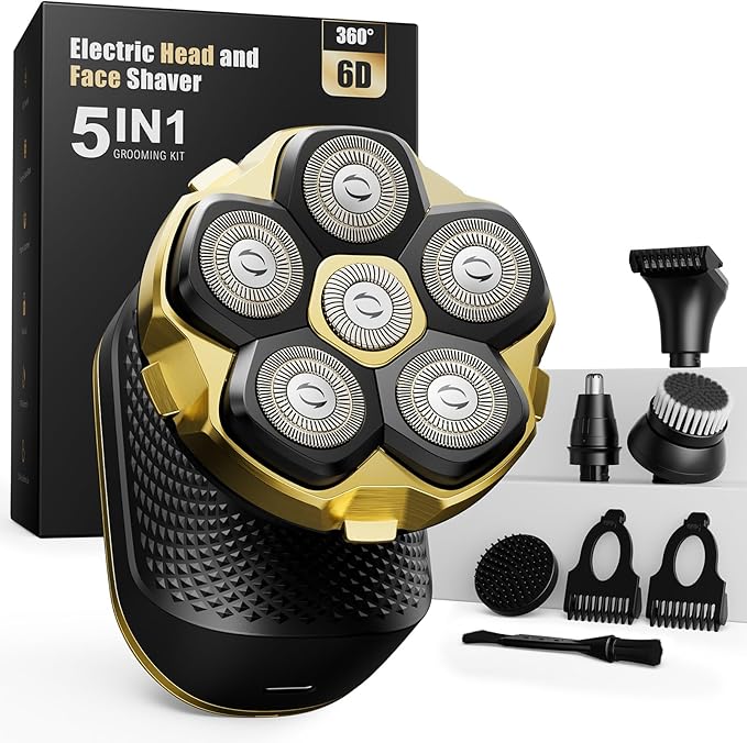 2026 New Head Shaver for Bald Men - Trimcoo 5-in-1 Magnetic Electric Trimmer with Titanium Blades | Gentle on Sensitive Scalp | IPX7 Waterproof, Powerful 8500 RPM, USB-C Charge & LED Display (Gold)