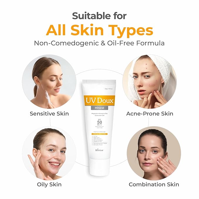 UV Doux Mineral Sunscreen SPF 50 PA+++ | Tinted, Oil-Free, Water Resistant | No White Cast | Zinc & Iron Oxide | For Sensitive & Acne-Prone Skin | Broad Spectrum, 100% Mineral | Men, Women 50g/1.7oz