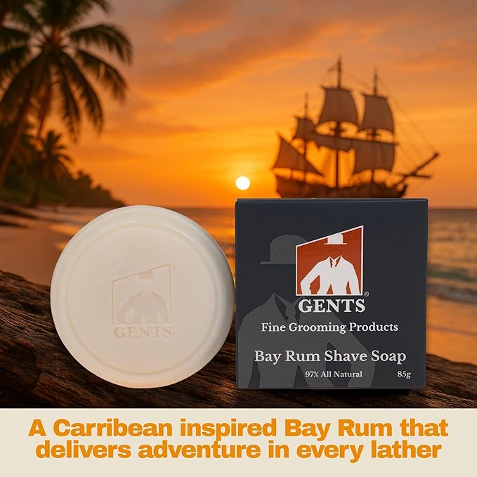 G.B.S Men's Shaving Soap 97% All Natural Enriched With Shea Butter and Glycerin, Creates Rich Lather Form, 3 Oz Each Pack of 2 (1 Sandalwood Round Shaving Soap, 1 Bay Rum Shaving Soap)