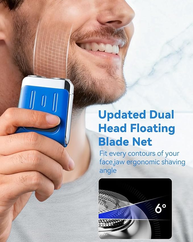 Mini Electric Shaver for Men - USB C Fast Charge Portable Small Shavers with LED Display - IPX7 Waterproof Wet and Dry Travel Electric Razor Dual Head Pocket Shaver for Beard Face