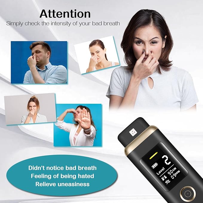 Smart Oral Odor Freshening Detector, Portable Bad Oral Odor Breath Freshening Monitor with 32-bit CPU for Halitosis Detection - Instant VSCs Analyzer, Handheld Bad Breath Checker for Oral Hygiene Care
