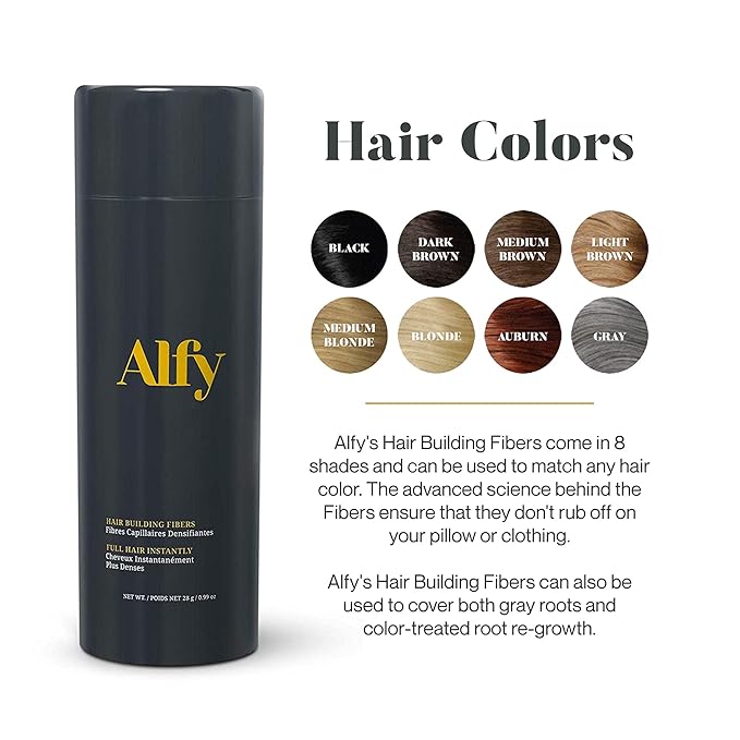Alfy Hair Fibers for Thinning Hair - Premium-Grade Keratin Hair Building Fibers for Men and Women - Hair Thickening Fibers to Help Conceal Existing Bald Spots - (28g, Gray)