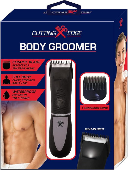 Cutting Edge Body Hair Trimmer for Men, Men’s Body Trimmer, Heat-Resistant & Hypoallergenic Ceramic Blades, Easy Adjustable Guide Comb Controls Length, Cordless, Waterproof, Built in Light