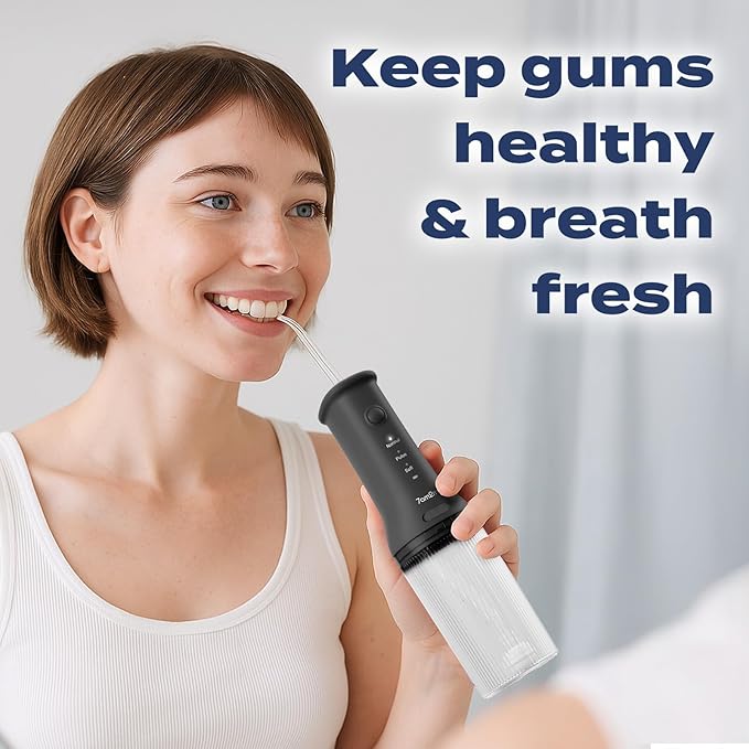7AM2M Water Dental Flosser Cordless for Teeth with 3 Modes, Rechargeable Travel Portable Cleaner (Black)