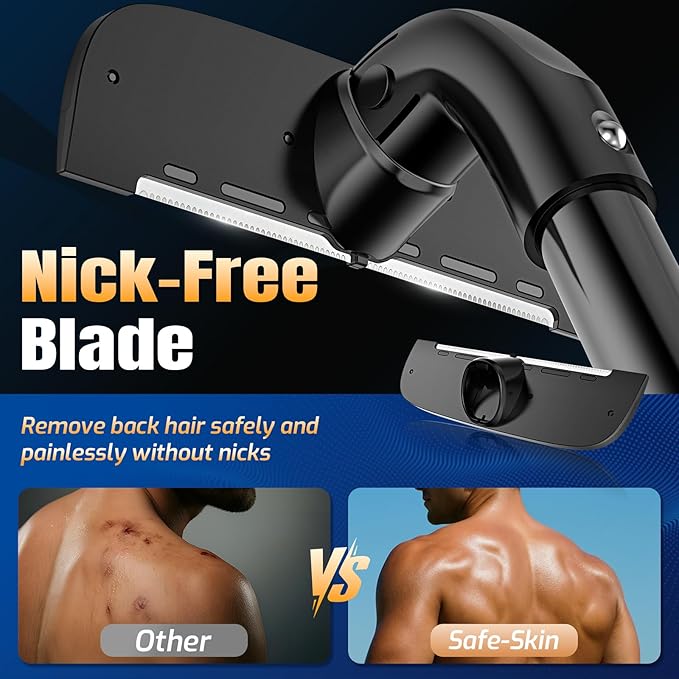 VEYLA Professional Skin-Safe Zero-Cut Back Shaver for Men, Extendable Aluminum Alloy Handle Up to 17.7 Inches, Wet & Dry Use Body Hair Trimmer and Groomer, DIY Nick-Free Mens Back Shaver (1 Pack)