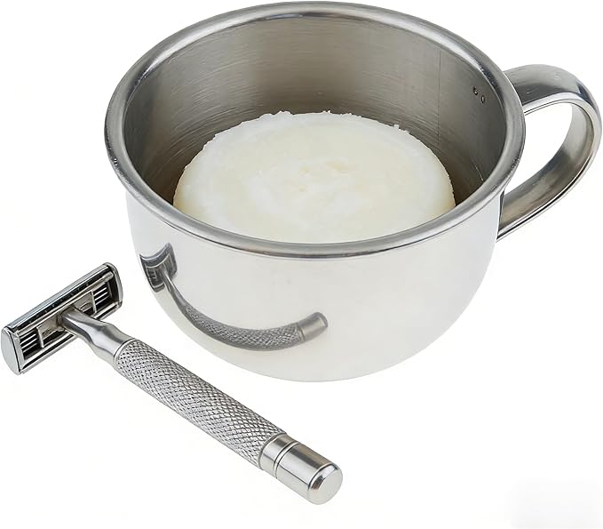 Luxury Shaving Soap Bowl, Thick Lather, Unbreakable, Tactile Texture, Great for Most Pucks & Soaps,5 Pack of Stainless Steel Shaving Mugs for Men with Handles (1)