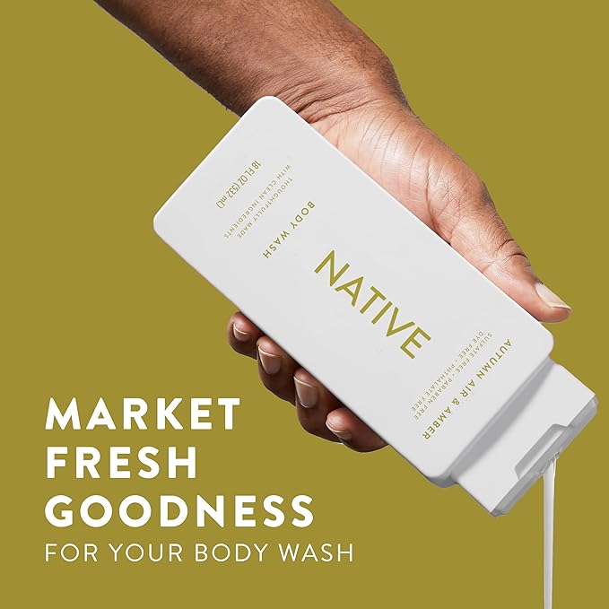Native Body Wash with Naturally Derived Ingredients - Autumn Air & Amber - For Women & Men, Sulfate, Paraben, & Dye Free Leaving Skin Soft and Hydrating | Fall Seasonal Scent Bundle, 18 oz - 2 Pk