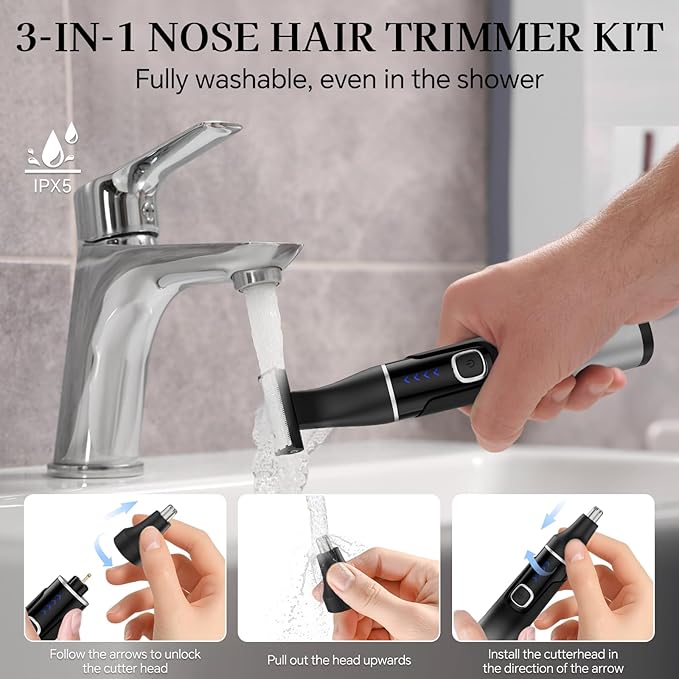 Nose Hair Trimmer for Men, 2025 Professiona Painless USB Rechargeable Eyebrow Trimmer, Waterproof Ear and Nose Hair Trimmer for Men Women, Facial Hair Remover with Adjustable Comb, Dual Edge Blades