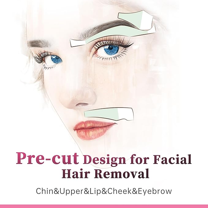 Beauty7 Pre-cut Wax Strips for At-Home Eyebrow, Lip, and Facial Hair Removal - 24 Strips with Pearl Powder and Essential Oil for Sensitive Skin