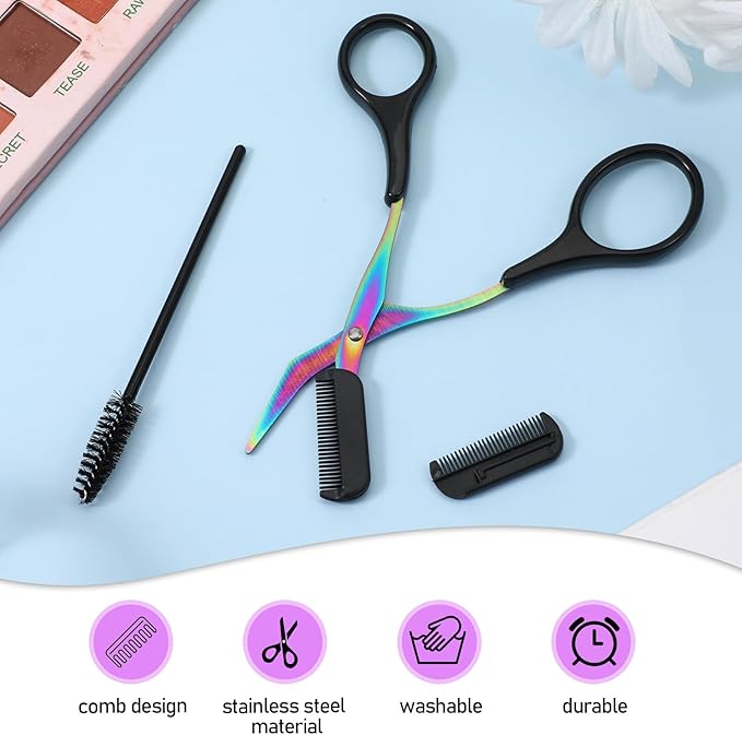 Stainless Steel Eyebrow Scissors with Comb Eyebrow Trimmer Scissor 2 in 1 Professional Eyebrows Scissors Non-Slip Eye Brow Removal Unisex Black Eyebrows Cutter Eye Brow Shaper Makeup Tool