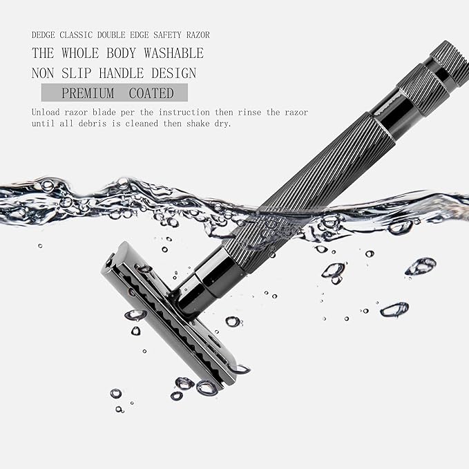DEDGE Classic Double Edge Safety Razor Single Blade Razor For Men, Reusable Razor, with 5 Premium Razor Blades(Black)