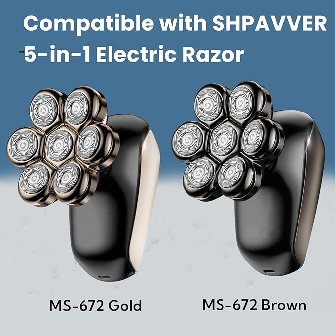 7D Blade Head Shaver Replacement Heads Compatible with SHPAVVER Detachable Head Shavers MS-672,MS-687,MS-686,Shaver Head Not Magnetic.