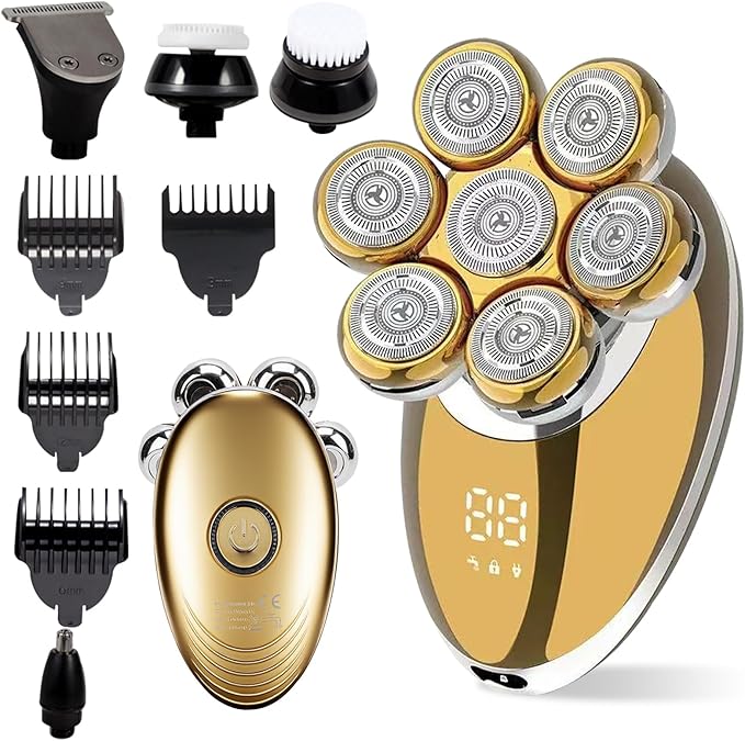 7D Floating Head Shaver for Bald Men,IPX7 Waterproof Shaving Grooming Kit,5 in 1 Men's Electric Razor,Dry/Wet Shaver for Home/Travel,Nice Trimmer Gift for Dad,Husband,Boyfriend