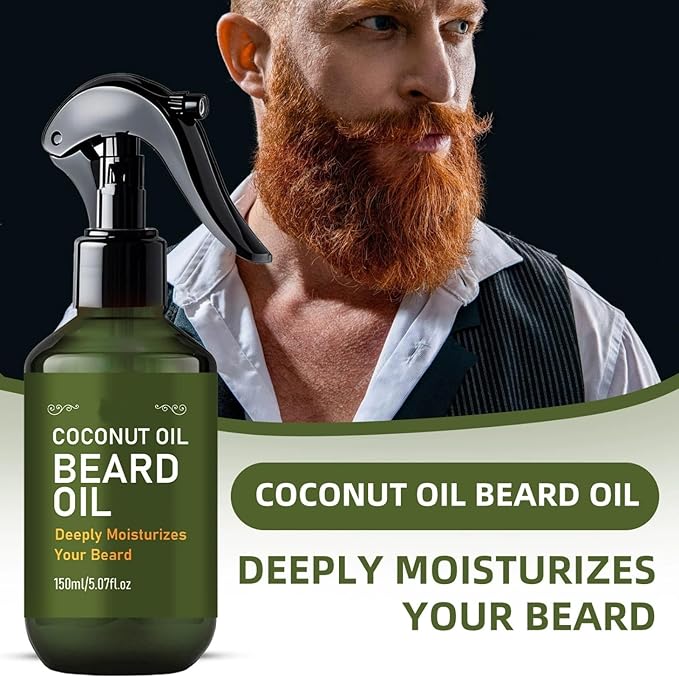 Coconut Oil Beard Spray for Men, 150ml Lightweight Beard Growth Oil with Vanilla Orchid - Fast-Absorbing Leave-In Conditioner to Soften, Moisturize & Tame Facial Hair, Beard Detangler Travel Size