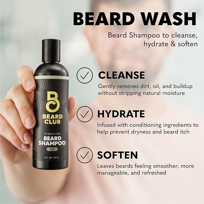 The Beard Club Beard Wash and Conditioner Set – Facial Hair Shampoo & Leave-In Conditioner for Men – Hydrating, Softener Mens Face Wash Grooming Care Gift Kit