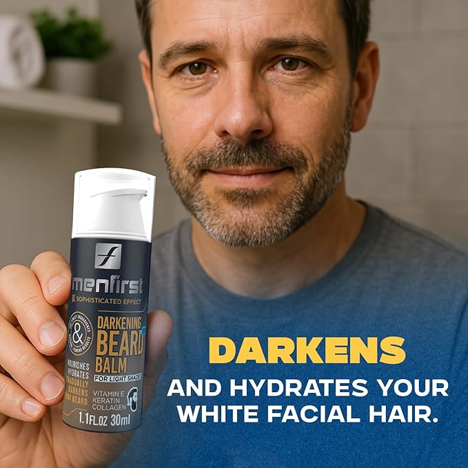 MENFIRST Darkening Beard Balm for Men with Sensitive Skin – Gray & White Hair Reducing Leave-In Conditioner with Keratin, Collagen & Vit. E – Light Shades – 1 Fl Oz (Pack of 1)