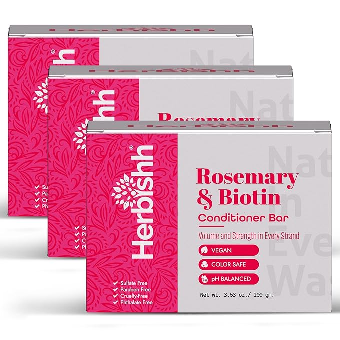 Herbishh Rosemary Conditioner Bar for Hair Growth, Volumizing Solid Conditioner, Strengthening Biotin Bar, Cleansing Soap for Women & Men, Ideal for Curly & Straight Hair 3.53 oz pk of 3