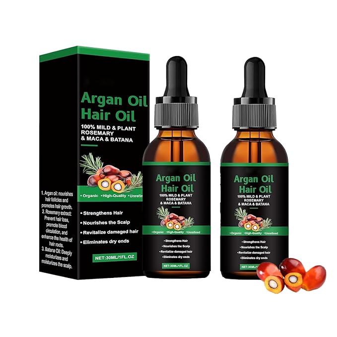 Organic Hair Growth， Rosemary & Batana Oil for Scalp & Hair Strengthening，All Hair Types Treatment Oil (2 Pcs)