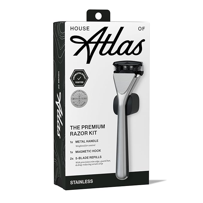 Premium Razor for Men, Handle + 2 Razor Blade Refills + Magnetic Shower Hook, Precision Trim Edge (Stainless)