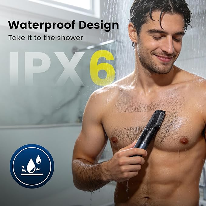 NUBACK Pubic Hair Trimmer for Men, Waterproof Men Grooming Kit with LED Display, Electric Body Hair Trimmer for Men, No-Nick Groin & Ball Shaver with Adjustable Guide Comb, USB Rechargeable