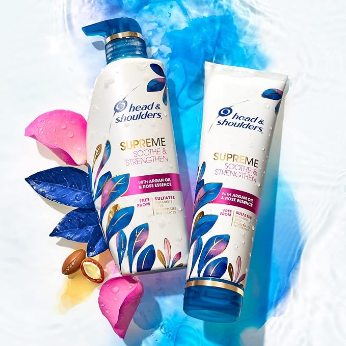 Head & Shoulders Supreme Anti-Dandruff Shampoo and Conditioner Set, 1% Pyrithione Zinc, Sulfate-Free, Argan Oil and Rose Essence, for Dry Scalp and Dandruff, 21.2 fl oz