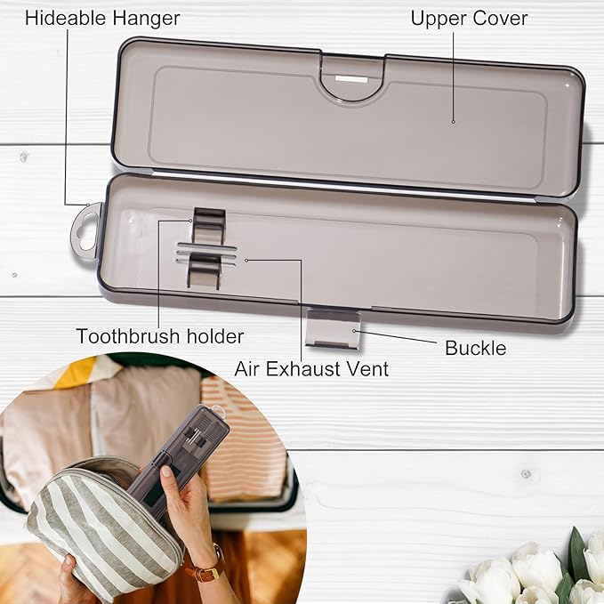 Yeeco Toothbrush Case 2 Packs, Transparent Black Toothbrush Travel Case, Plastic Toothbrush Holder Travel Size, 7.87 x 2.36x 1.18 inches Portable for Traveling Can Palce 2 Toothbrushes