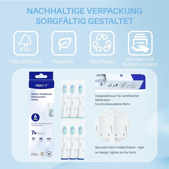 PERECT Soft Replacement Toothbrush Heads 6-Pack for Philips Sonicare Click-On Models – Fits 4100, 5100, 6100, 9023, W Optimal Plaque Control, Not Compatible with Essence/E-Series or Philips One