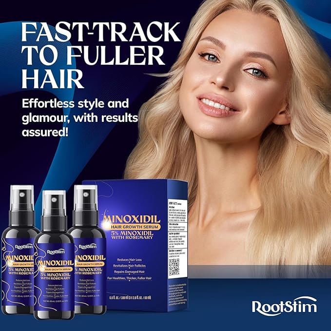 5% Minoxidil Kit for Men and Women – 3-Pack Beard Growth Kit & Hair Regrowth Spray – Targets Thinning Hairlines, Crowns & Patchy Beards – 180 mL