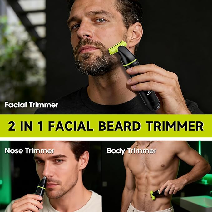 Lanumi 2 in 1 Beard Trimmer for Men Electric Razor and Nose Trimmer, IPX7 Waterproof Body Hair Trimmer, Face and Body Shaver, Men's Grooming Kit