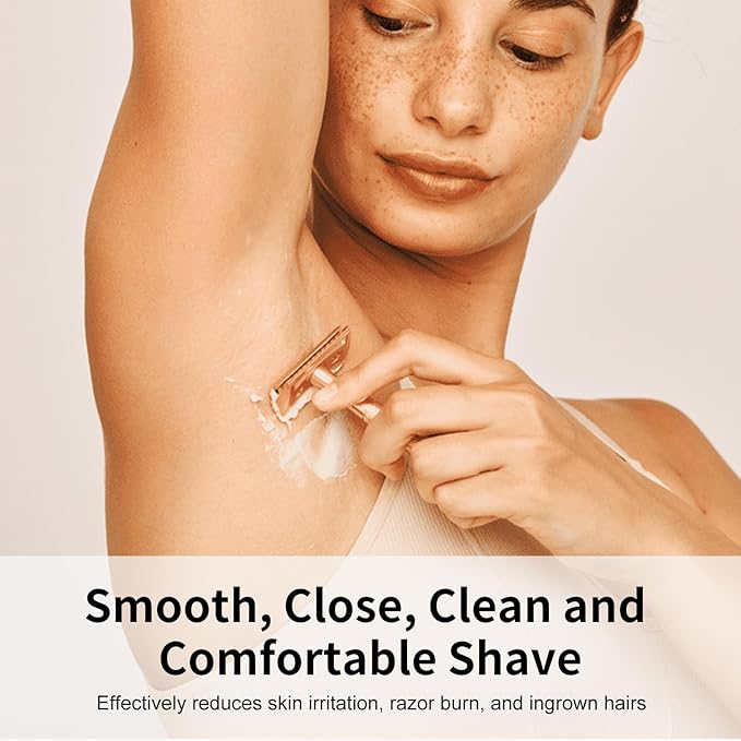 Safety Razor, Single Blade Razors for Women, Reusable Metal Razor, with 10 Double Edge Blades, Smooth Close Gentle Shave, Plastic Free, Rose Gold