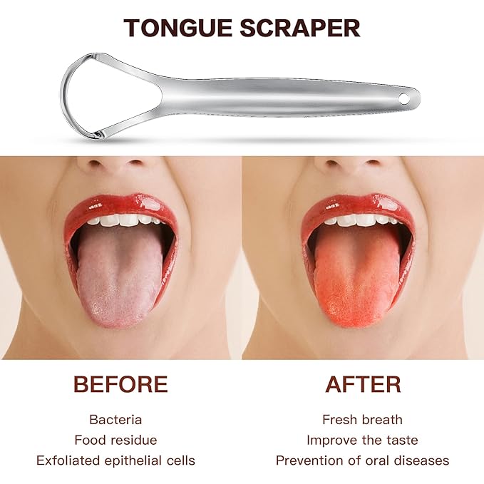 AILE Tongue Scraper, 100% Useful Surgical Stainless Steel Tongue Cleaner for Both Adults and Kids, Professional Reduce Bad Breath Metal Tongue Scrapers, Help Your Oral Hygiene"