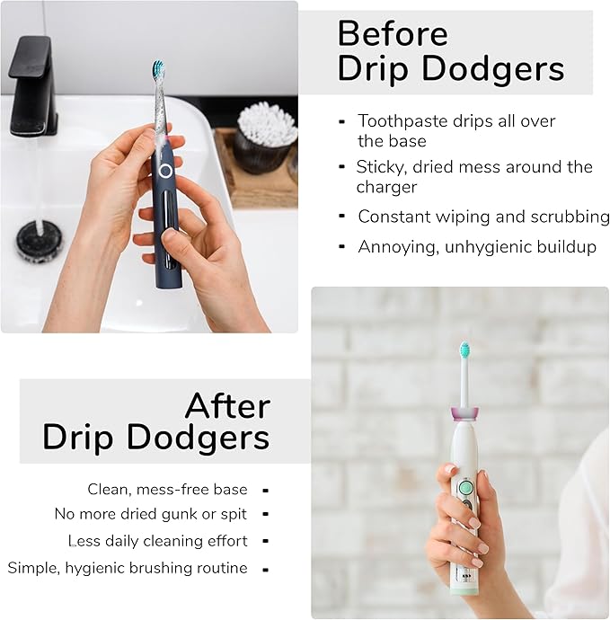 The Drip Dodger Electric Toothbrush Drip Guard (Pack of 2) – Adjustable Silicone Ring to Keep Charging Base Clean – Fits Oral-B, Sonicare & More – Dishwasher-Safe - Stops Paste & Water Mess