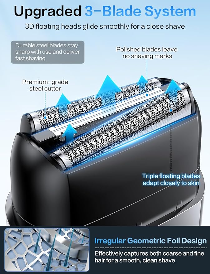 Electric Foil Shavers for Men Electric Razor Mini Cordless Razor IPX7 Waterproof Wet Dry Shaver, Type C Rechargeable, LED Display, Travel Lock, 100 Minute Runtime