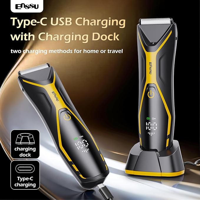 Body Hair Trimmer for Men Manscape Trimmer for Men, Electric Ball Shavers with Ceramic Blades & BLADELOCK™, Pubic Hair Groomer IPX7 Waterproof Wet or Dry Use for Groin/Legs/Chest