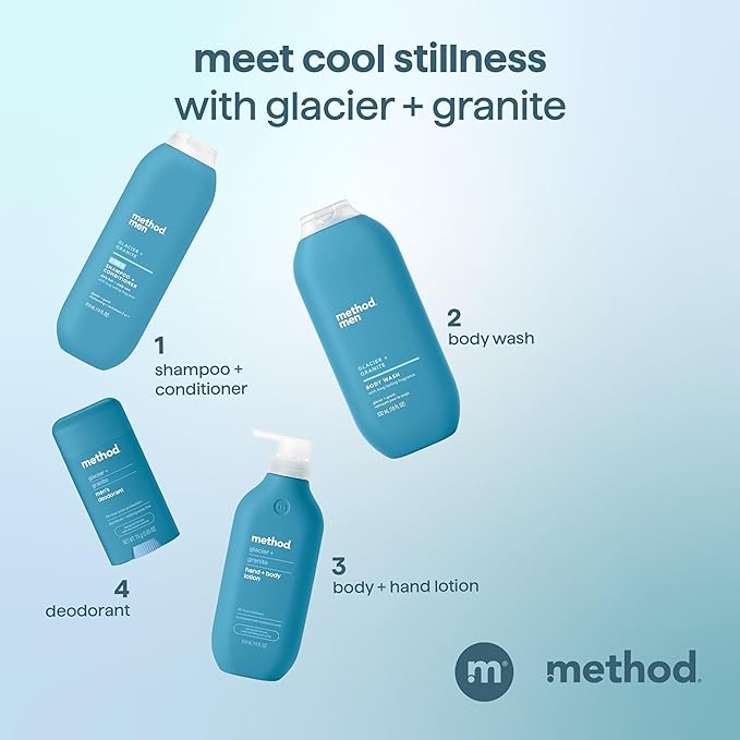 Method Men 2-in-1 Shampoo + Conditioner, Glacier + Granite, 14 oz, (Pack of 2)