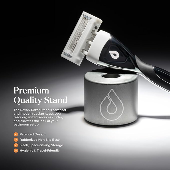Revolv Razor - Razor Stand - Durable Razor Holder with Rubberized Non-Slip Base - Keeps Blades Clean, Dry & Upright -Opening measures 3/4 of an inch. Compatible with Most Cartridge Razors