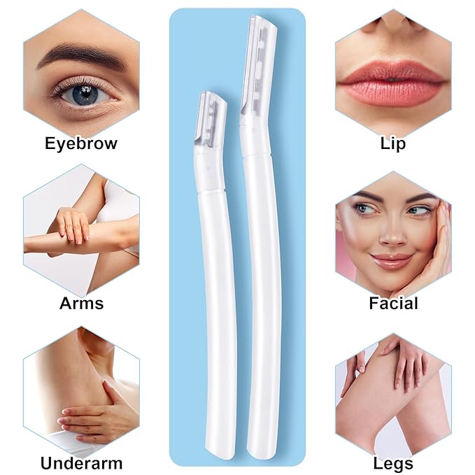6 PCS Transparent Eyebrow Razor Set, Face Razor for Women and Men, Multipurpose Dermaplaning Tool, Eyebrow Hair Trimmer, Face Shaver with Protective Cover, 3 Pcs Long Handles and 3 Pcs Short Handles