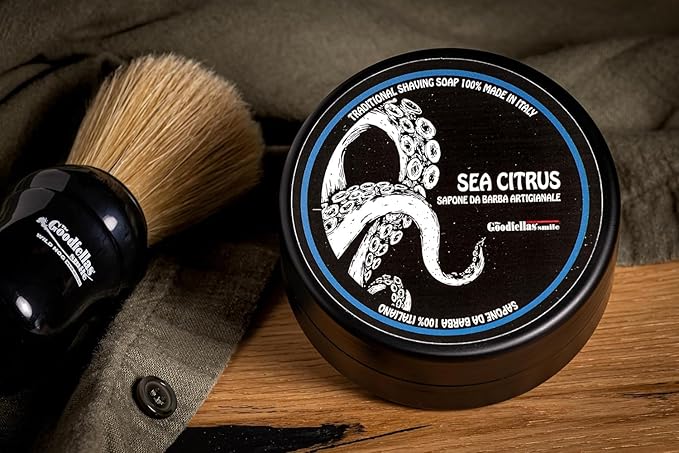 The Goodfellas’ Smile SEA CITRUS (Sea Air & Lemon) Italian Shaving Soap – Soft Lathering Soap Made in Italy for Use with Brush, Safety Razor or Straight Razor