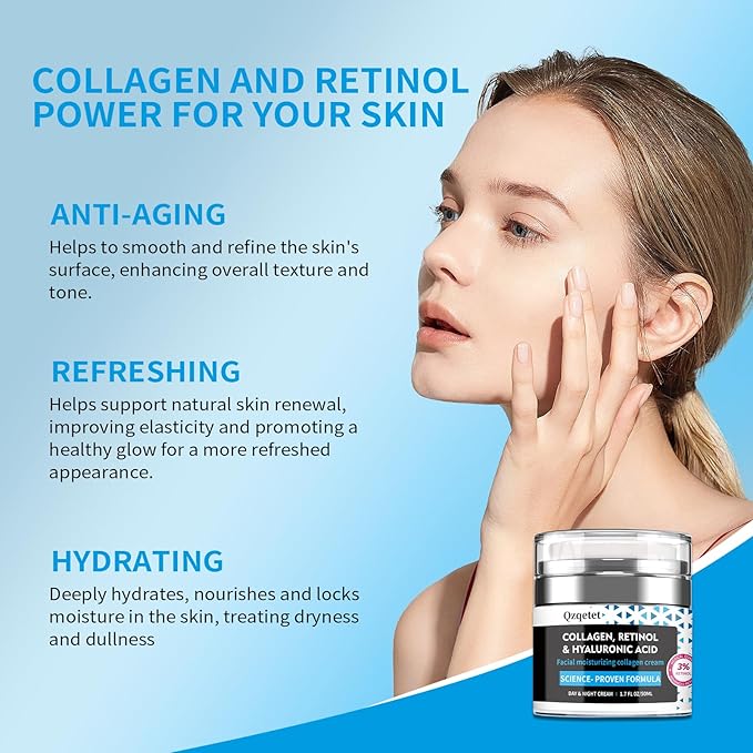 2pcs Face Cream Collagen, Retinol & Hyaluronic Acid Cream, 1.7 fl.oz Anti-Aging Facial Moisturizer, Daily Moisturizer Face Lotion for All Skin Tapes, Women and Men