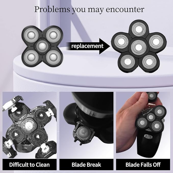 Roziapro Upgrade 6D Electric Shaver Replacement Head Freedom Head Shaver Replacement Blades Head Shavers for Bald Men Replaceable Head Waterproof Blades for Men 5 in 1 Replacement Blade Head(Gray)